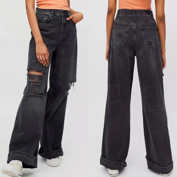 BDG Denim - BDG Urban Outfitters Skater Baggy Distressed Black Wide Leg Denim Jeans NWT 28